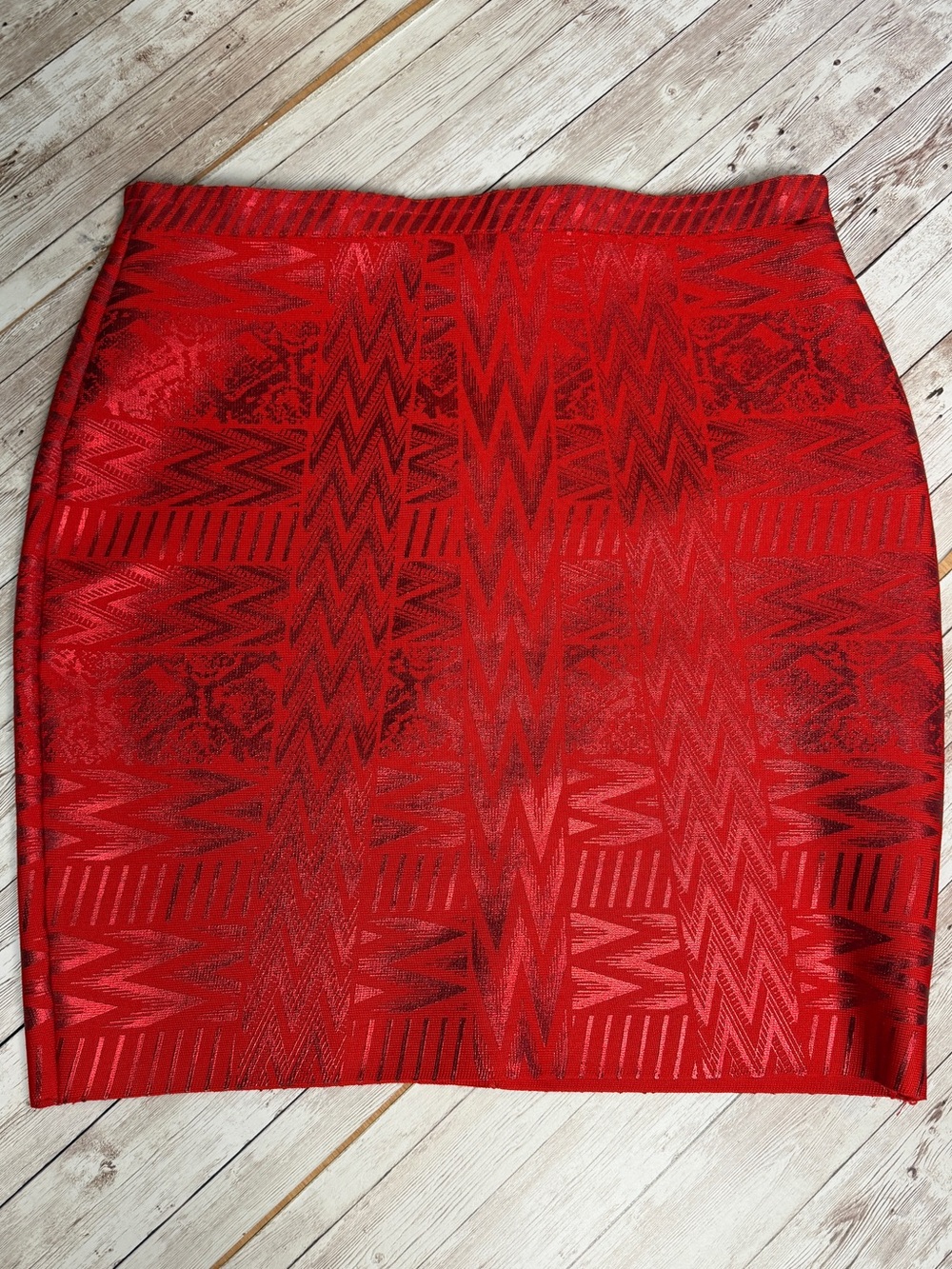 Red Geo-Pattern Bodycon Skirt